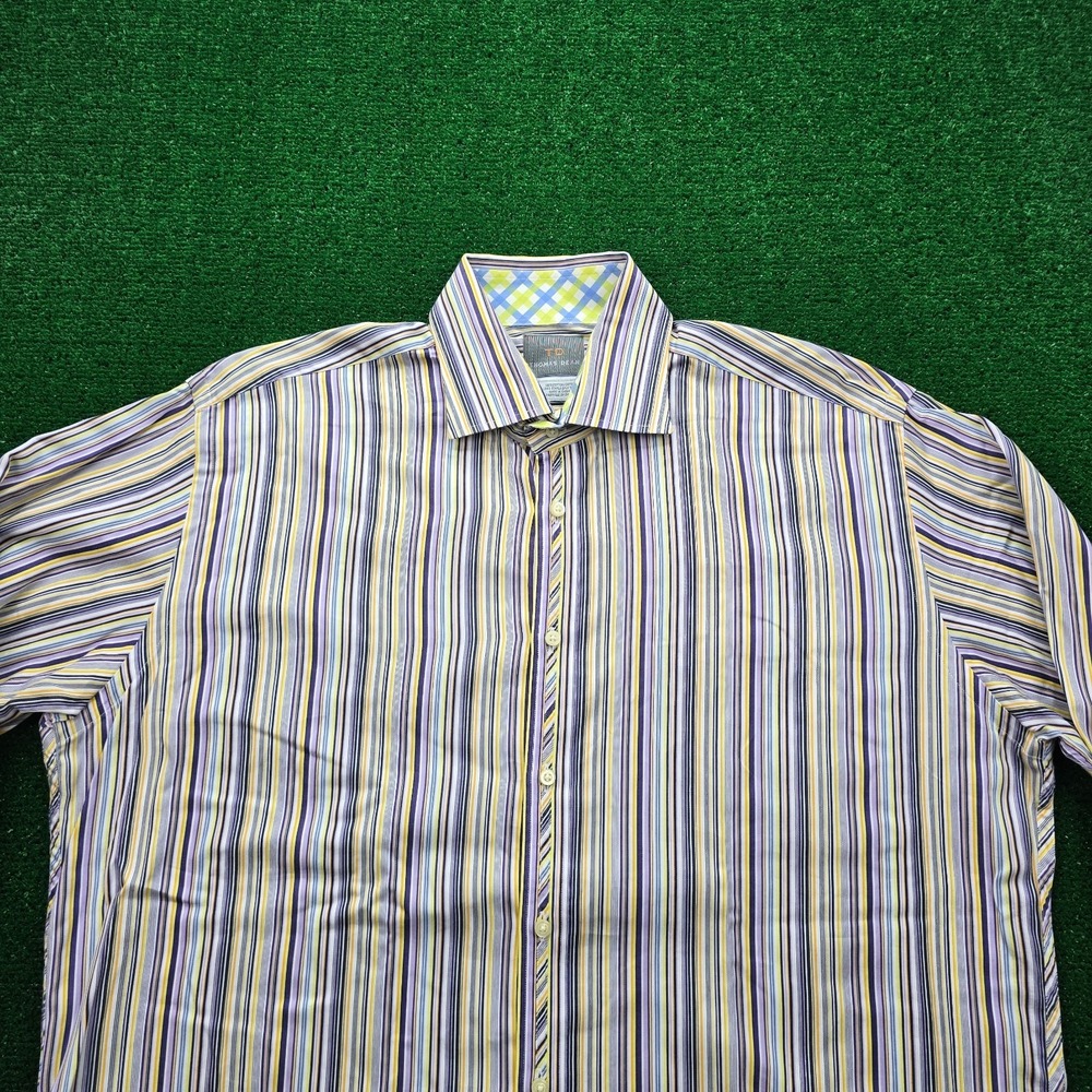 Thomas Dean Dress Shirt Mens XL Striped Button Up Long-Staple 2-Ply Cotton - Picture 2 of 6